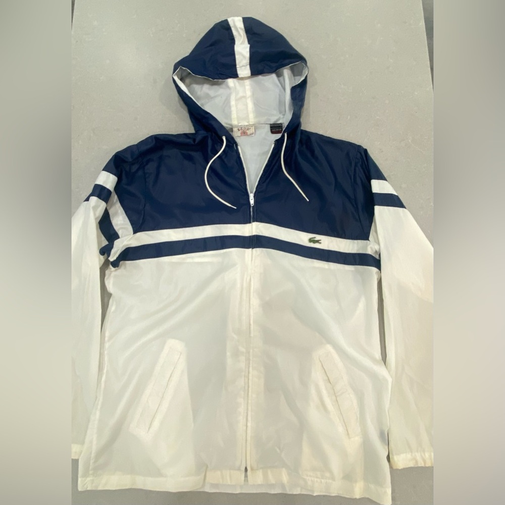 IZOD Lacoste Men's XL Navy Blue and White Windbreaker zip up. Vintage.